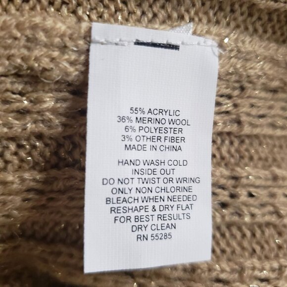 Express NWT Woman Size L Camel Gold Sparkle Turtleneck Cable Knit Cuffed Sleeve - Picture 6 of 6